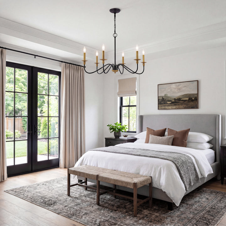 30 Inch Chandelier In Matte Black And Brass - View 2 - Joshua Marshal