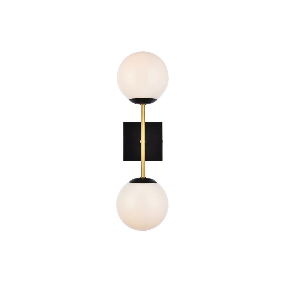 2 Lights Black And Brass And White Glass Wall Sconce - View 3 - Joshua Marshal