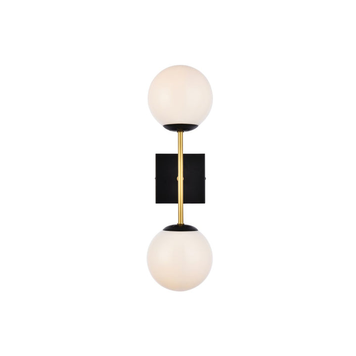 2 Lights Black And Brass And White Glass Wall Sconce - View 3 - Joshua Marshal