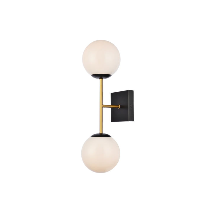 2 Lights Black And Brass And White Glass Wall Sconce - View 4 - Joshua Marshal