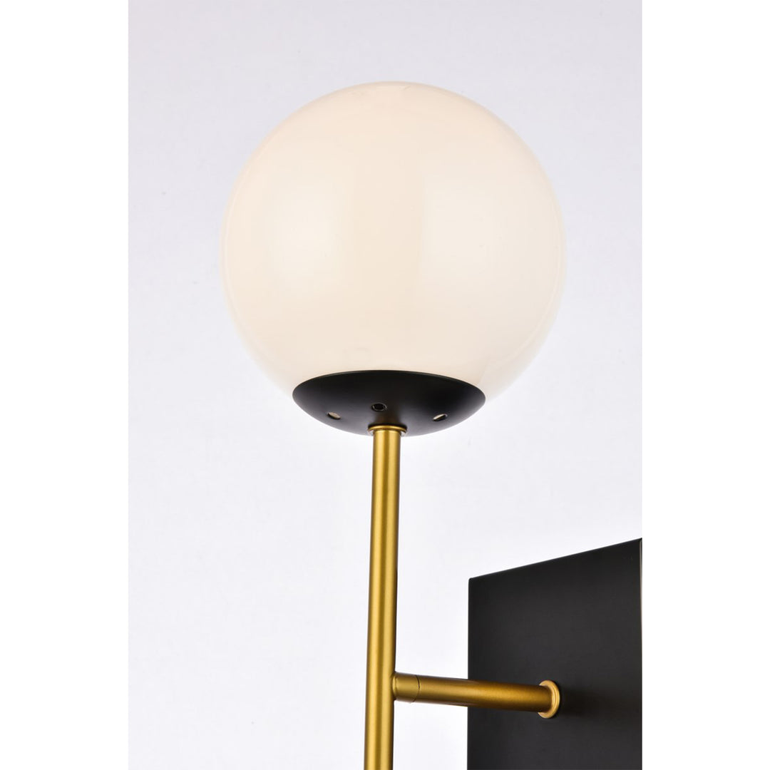2 Lights Black And Brass And White Glass Wall Sconce - View 5 - Joshua Marshal