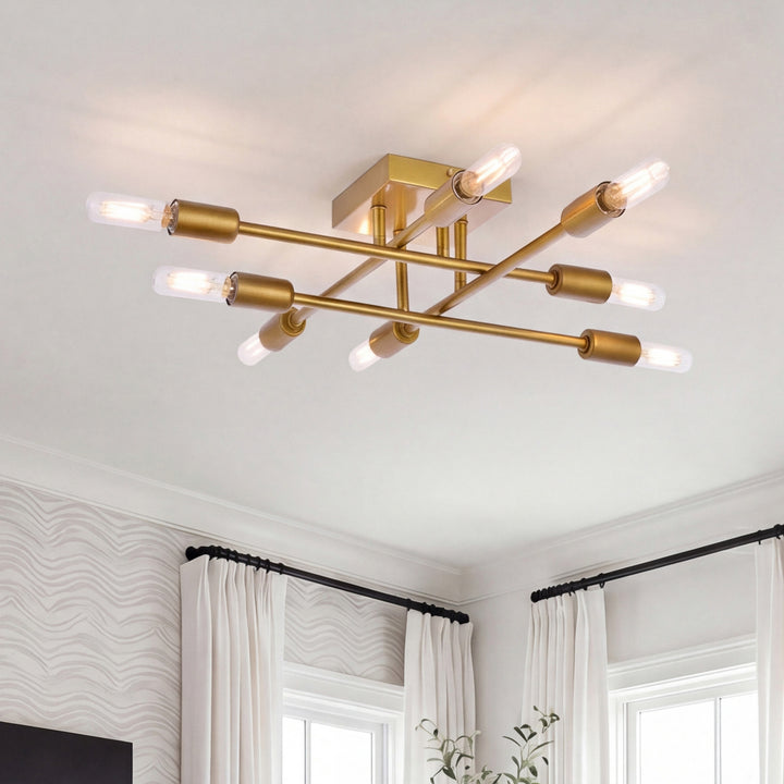 8 Lights Brass Flush Mount Brass Finish - LIGHTING by Joshua Marshal