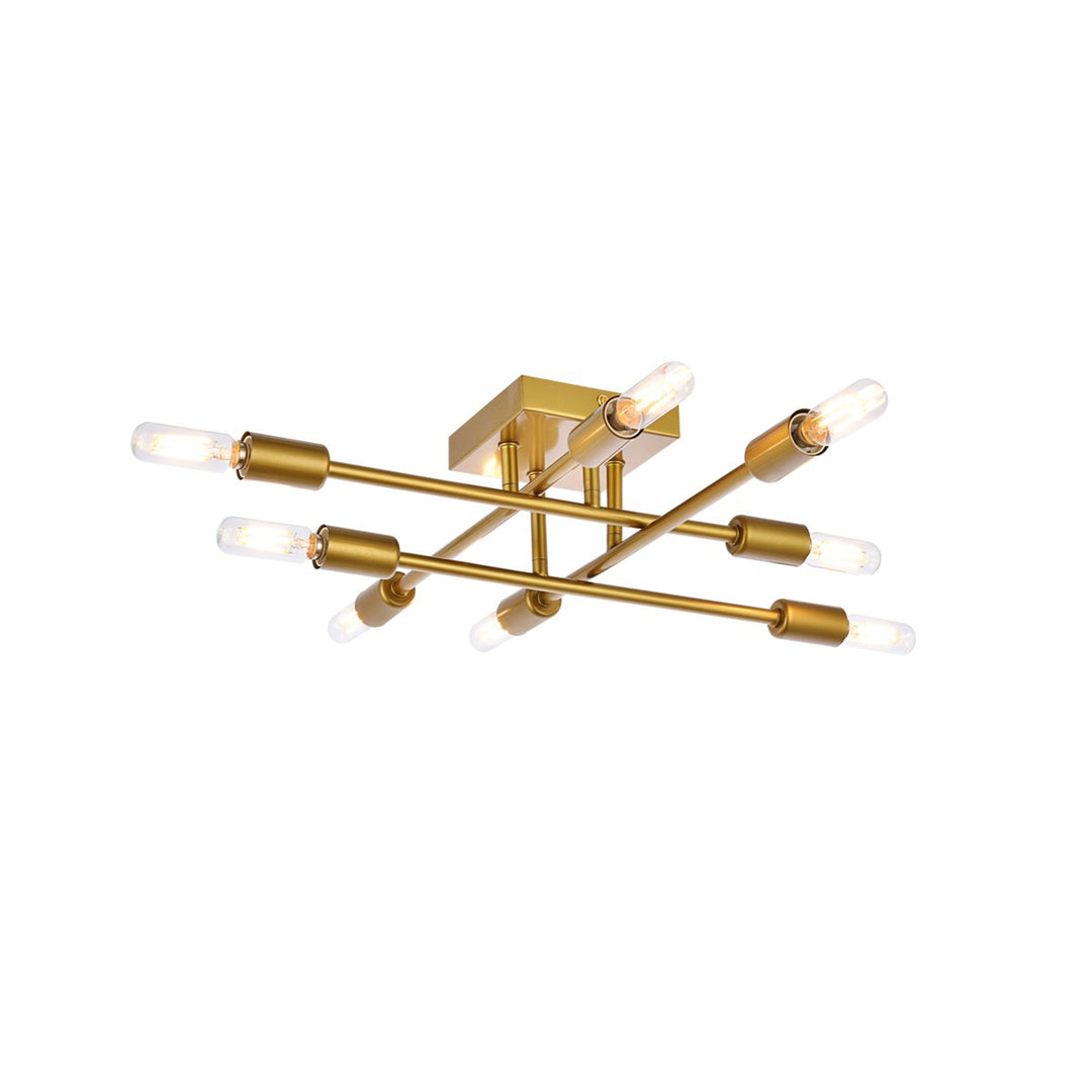 8 Lights Brass Flush Mount - View 3 - Joshua Marshal
