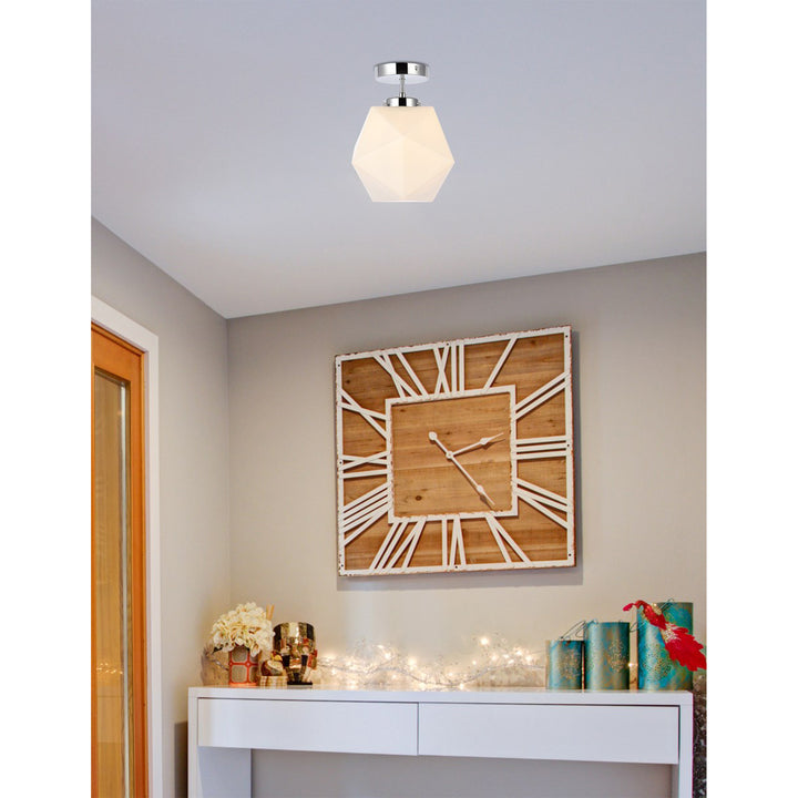 1 Light Chrome And White Glass Flush Mount - View 2 - Joshua Marshal
