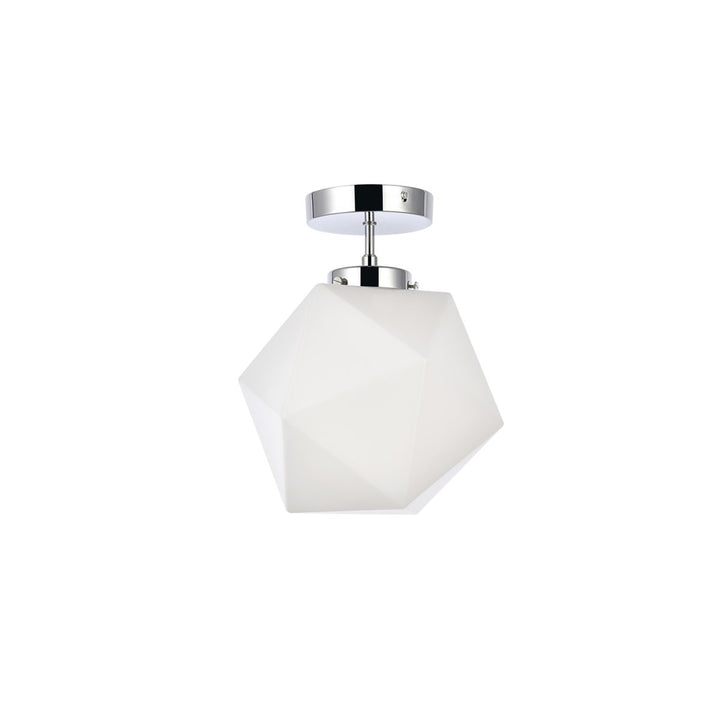 1 Light Chrome And White Glass Flush Mount - View 3 - Joshua Marshal