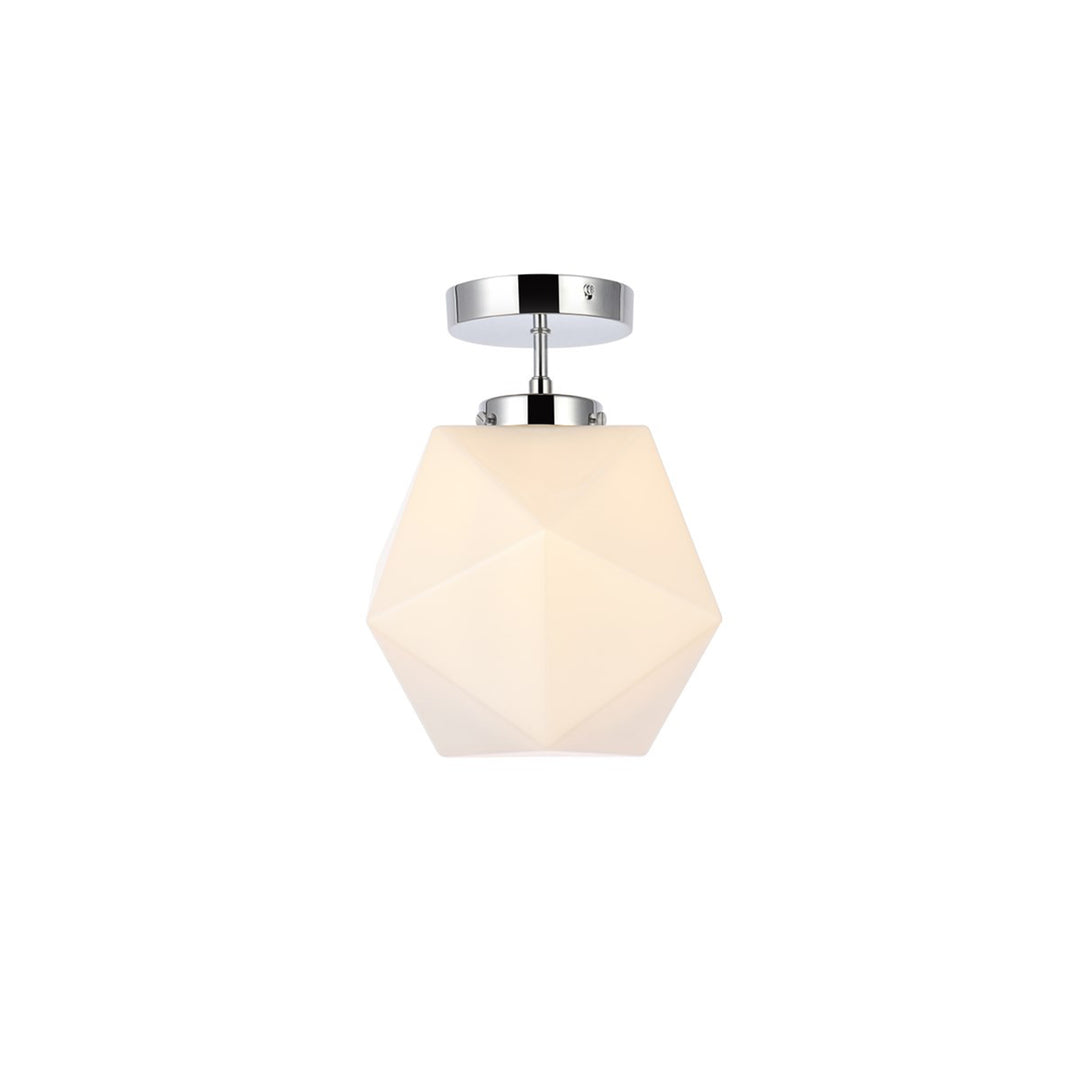 1 Light Chrome And White Glass Flush Mount - View 4 - Joshua Marshal