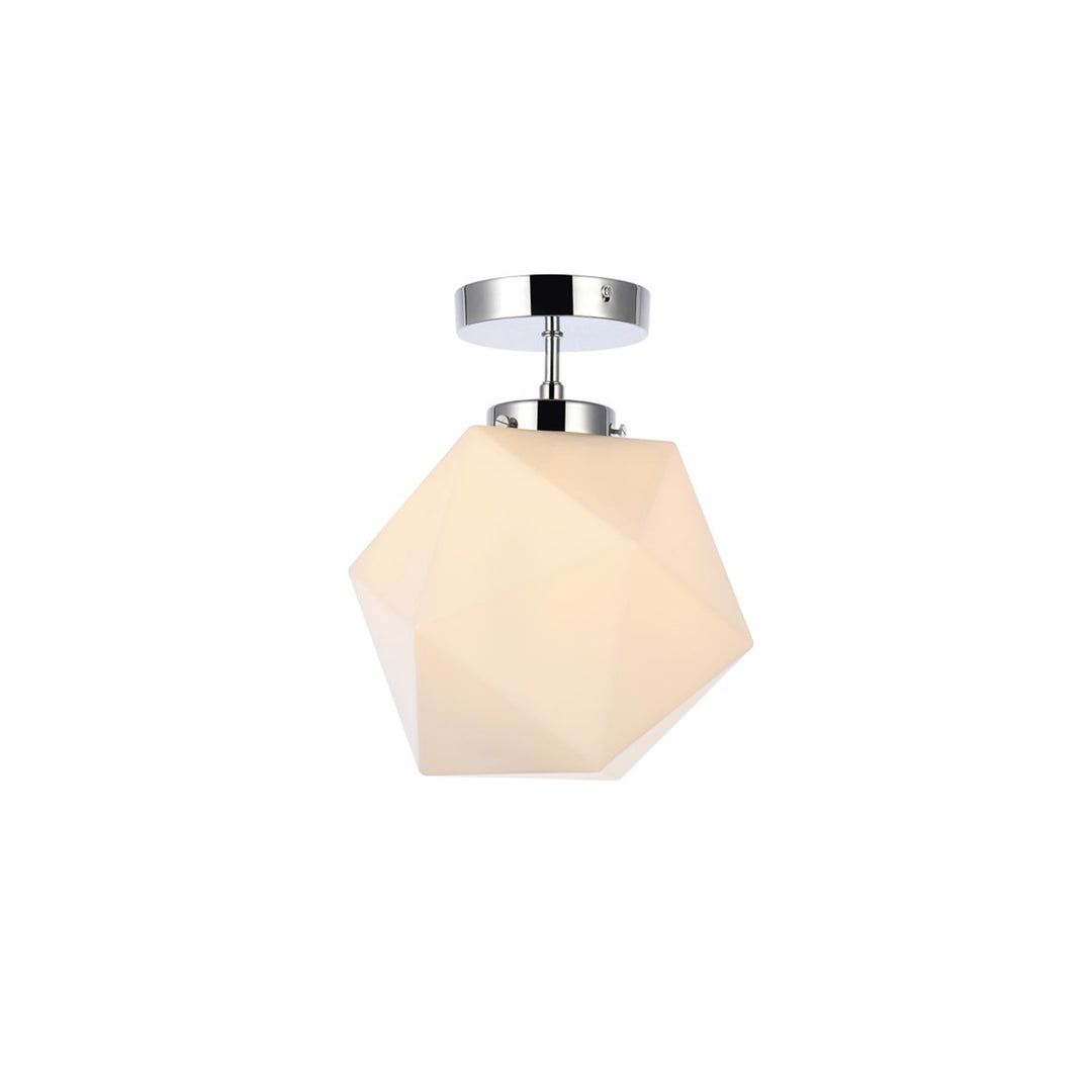 1 Light Chrome And White Glass Flush Mount - View 5 - Joshua Marshal