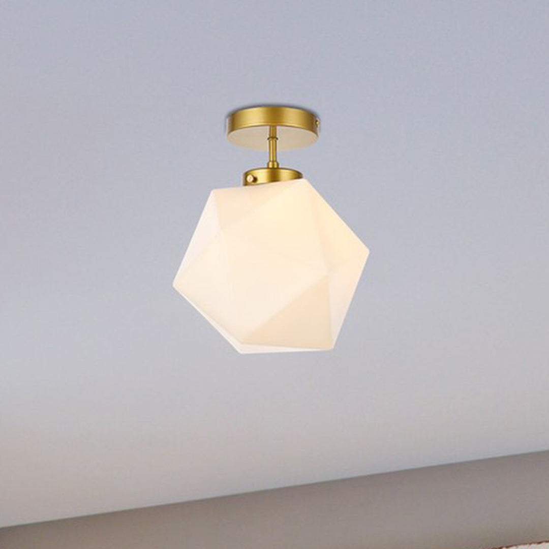 1 Light Brass And White Glass Flush Mount Brass And White Finish - LIGHTING by Joshua Marshal