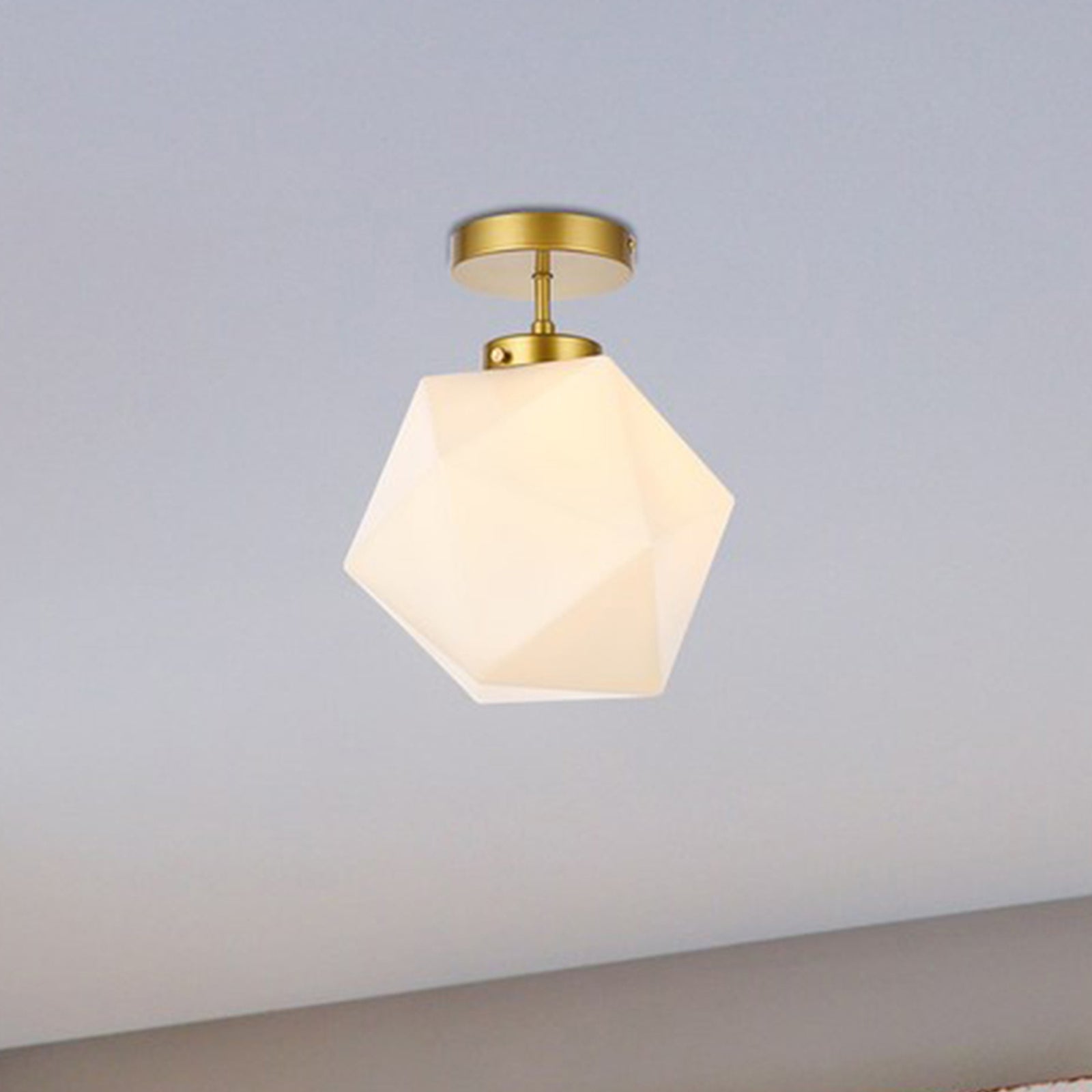 1 Light Brass And White Glass Flush Mount Brass And White Finish - LIGHTING by Joshua Marshal