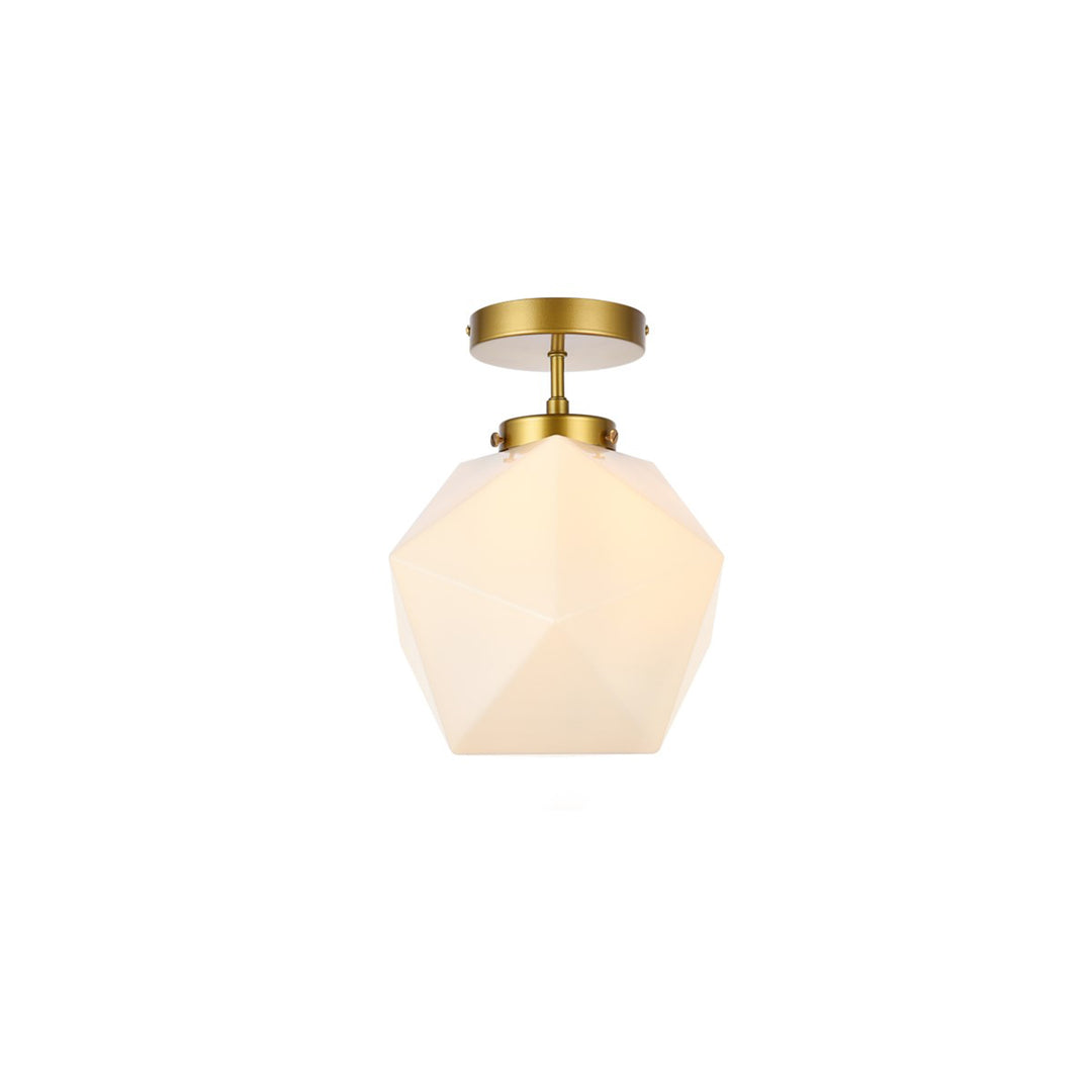 1 Light Brass And White Glass Flush Mount - View 4 - Joshua Marshal