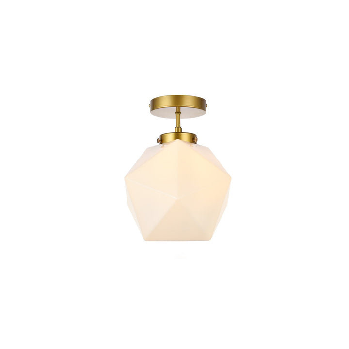 1 Light Brass And White Glass Flush Mount - View 4 - Joshua Marshal