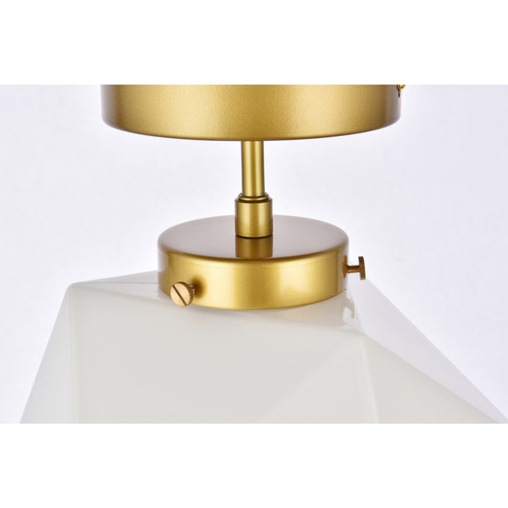 1 Light Brass And White Glass Flush Mount - View 5 - Joshua Marshal