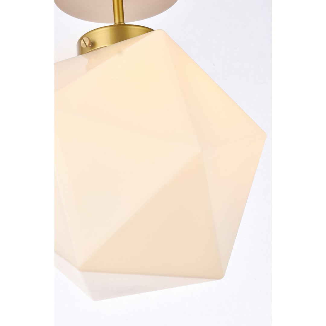 1 Light Brass And White Glass Flush Mount - View 6 - Joshua Marshal