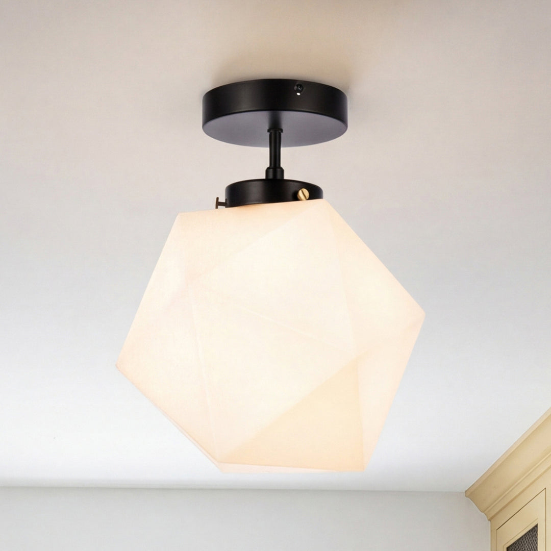 1 Light Black And White Glass Flush Mount Black And White Finish - LIGHTING by Joshua Marshal