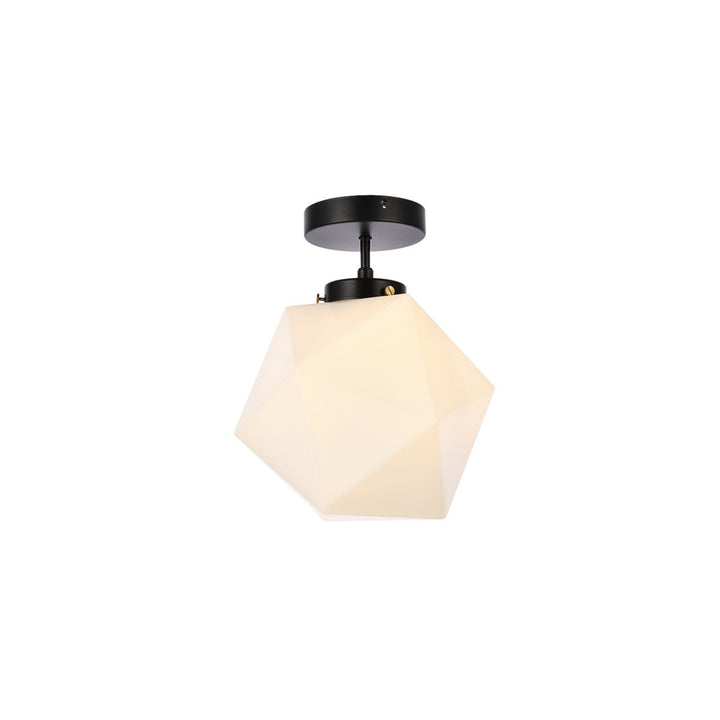 1 Light Black And White Glass Flush Mount - View 3 - Joshua Marshal