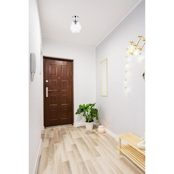 1 Light Chrome And Clear Glass Flush Mount - View 2 - Joshua Marshal