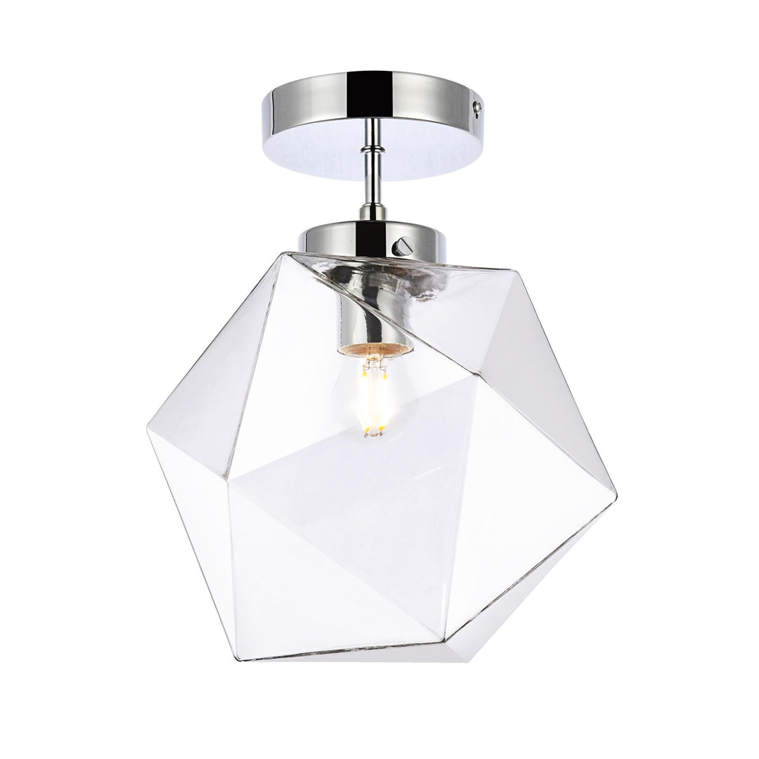 1 Light Chrome And Clear Glass Flush Mount - View 3 - Joshua Marshal