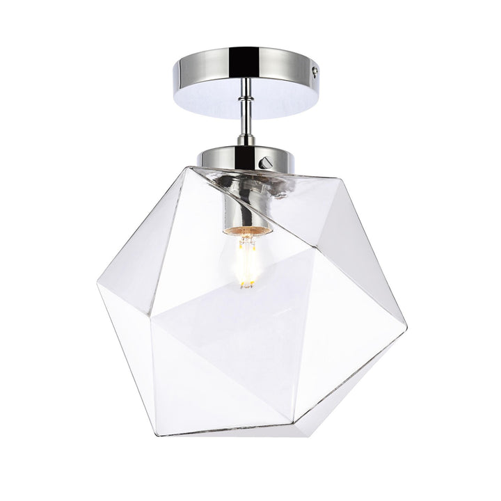 1 Light Chrome And Clear Glass Flush Mount - View 3 - Joshua Marshal