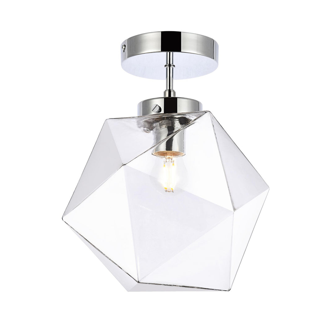 1 Light Chrome And Clear Glass Flush Mount - View 4 - Joshua Marshal