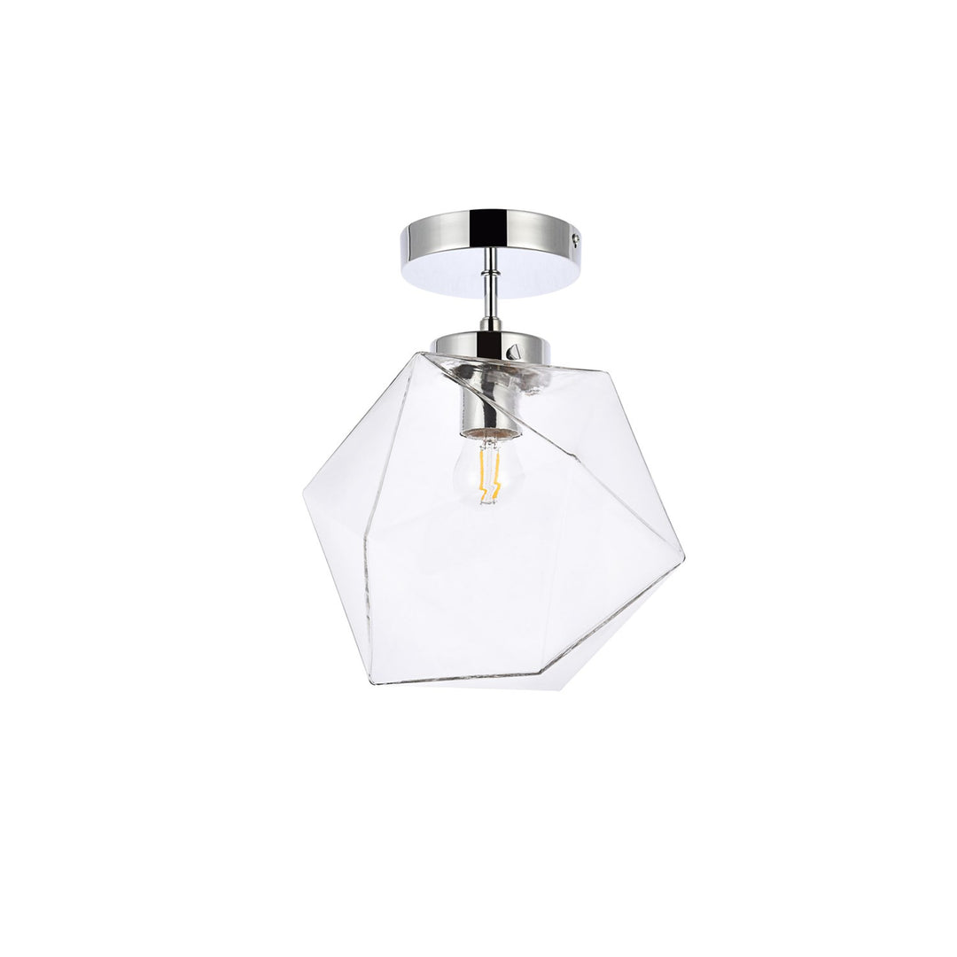 1 Light Chrome And Clear Glass Flush Mount - View 5 - Joshua Marshal