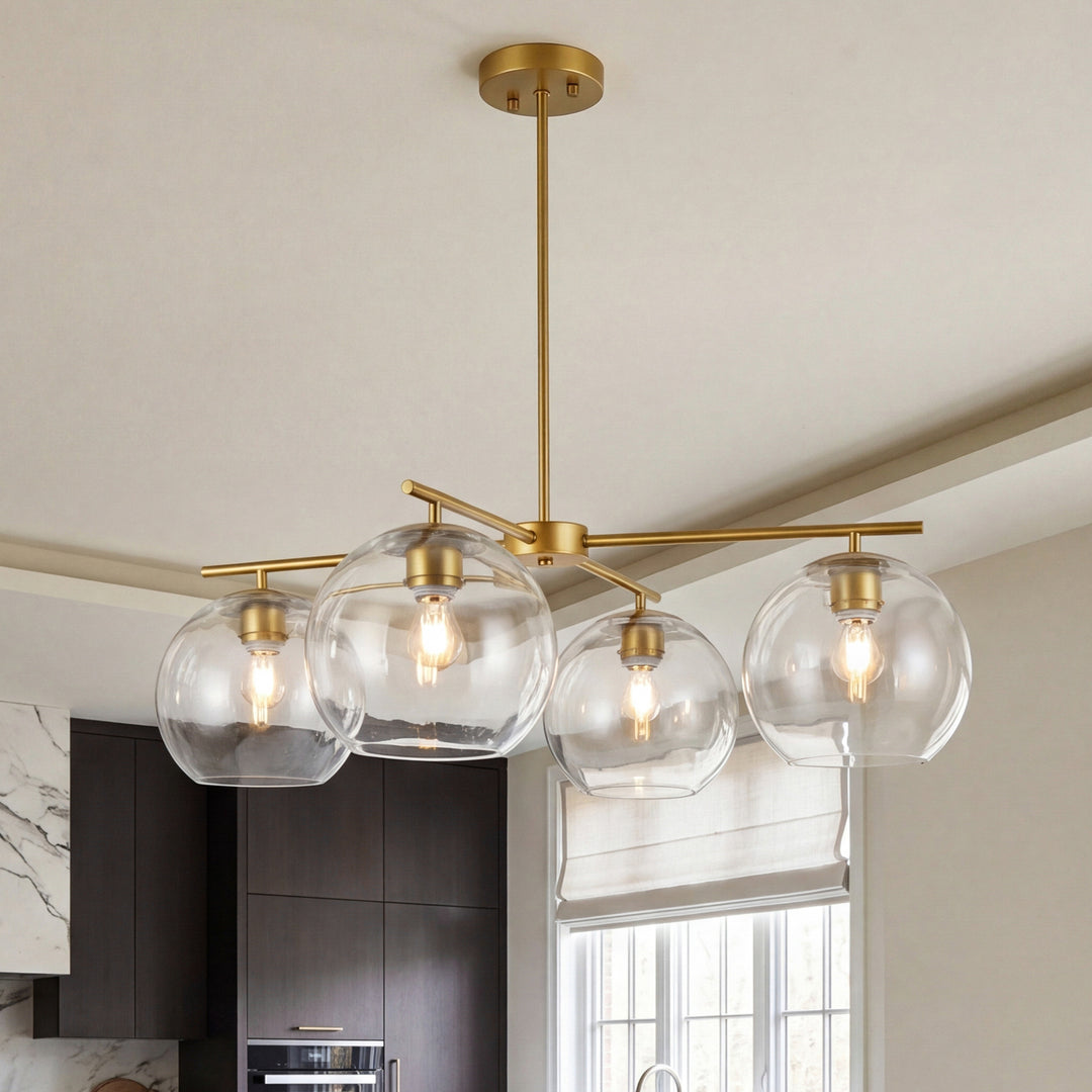4 Lights Brass Pendant Brass And Clear Finish - LIGHTING by Joshua Marshal