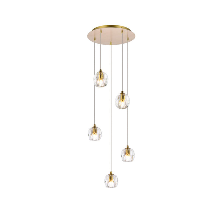 5 Lights Gold Pendant - View 3 - Joshua Marshal