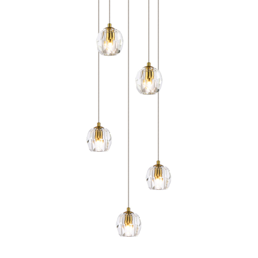 5 Lights Gold Pendant - View 4 - Joshua Marshal