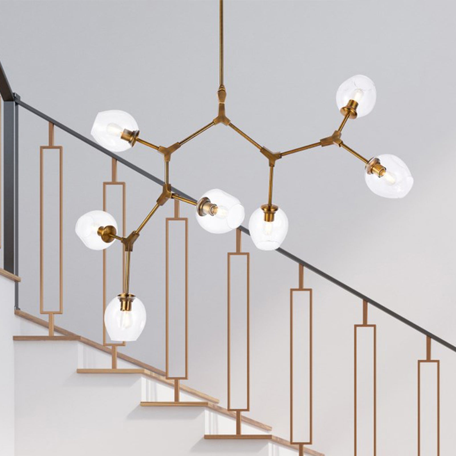 7 Lights Brass Chandelier Brass And Clear Finish - LIGHTING by Joshua Marshal