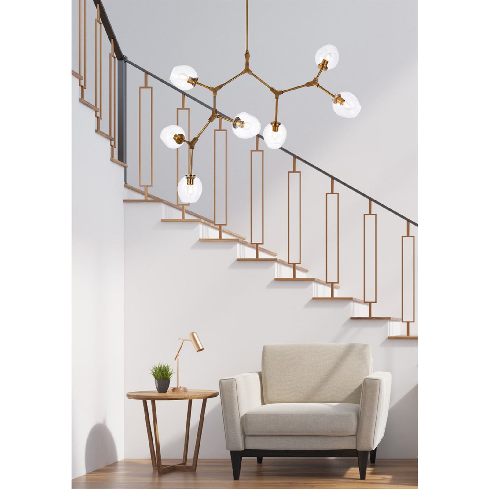 7 Lights Brass Chandelier - View 2 - Joshua Marshal