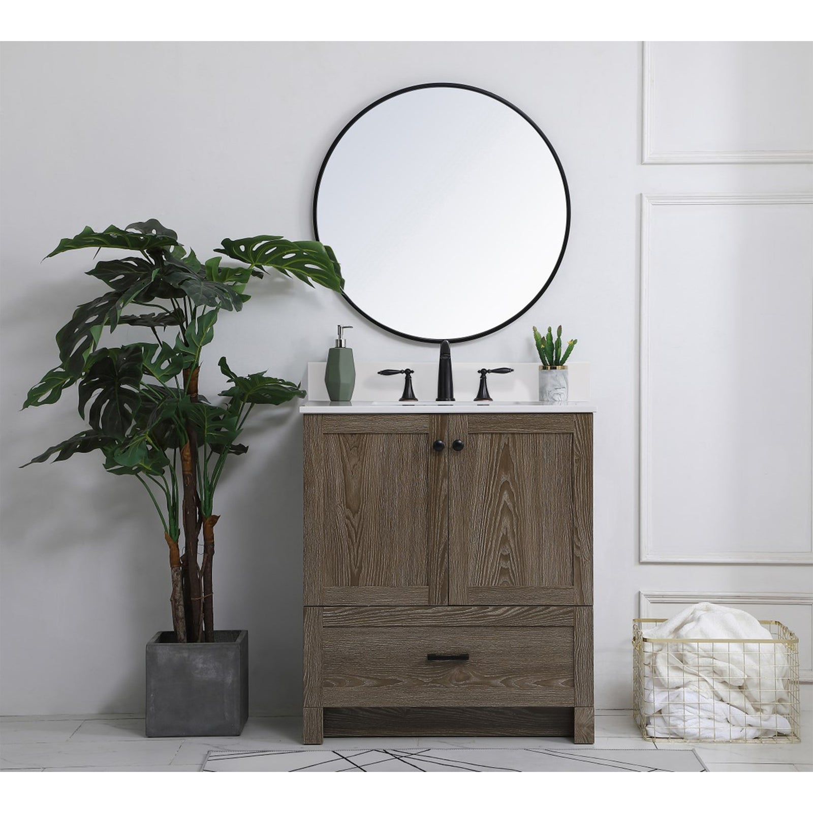 30 Inch Single Bathroom Vanity In Weathered Oak - View 2 - Joshua Marshal