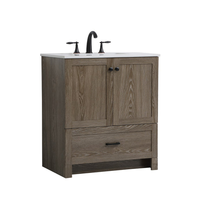30 Inch Single Bathroom Vanity In Weathered Oak - View 3 - Joshua Marshal