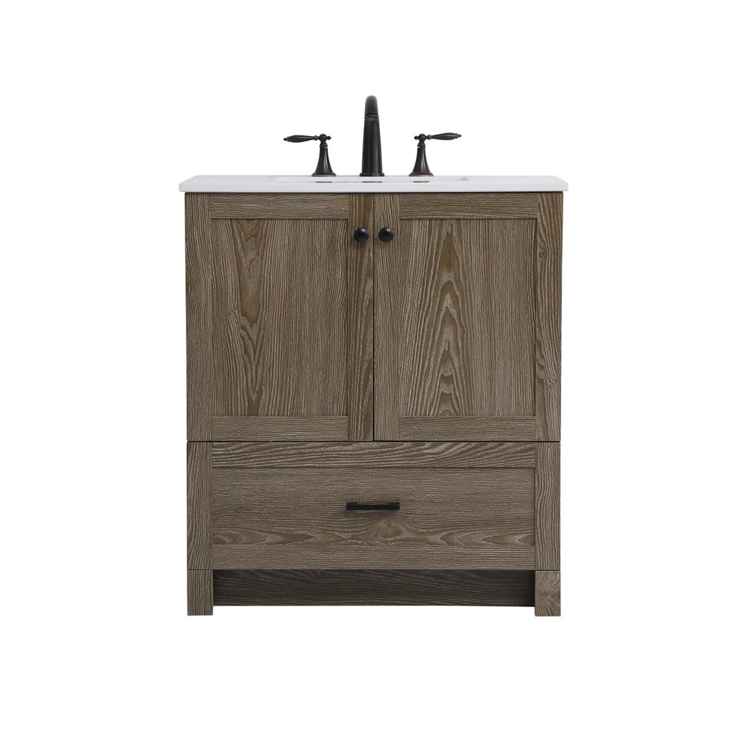 30 Inch Single Bathroom Vanity In Weathered Oak - View 4 - Joshua Marshal