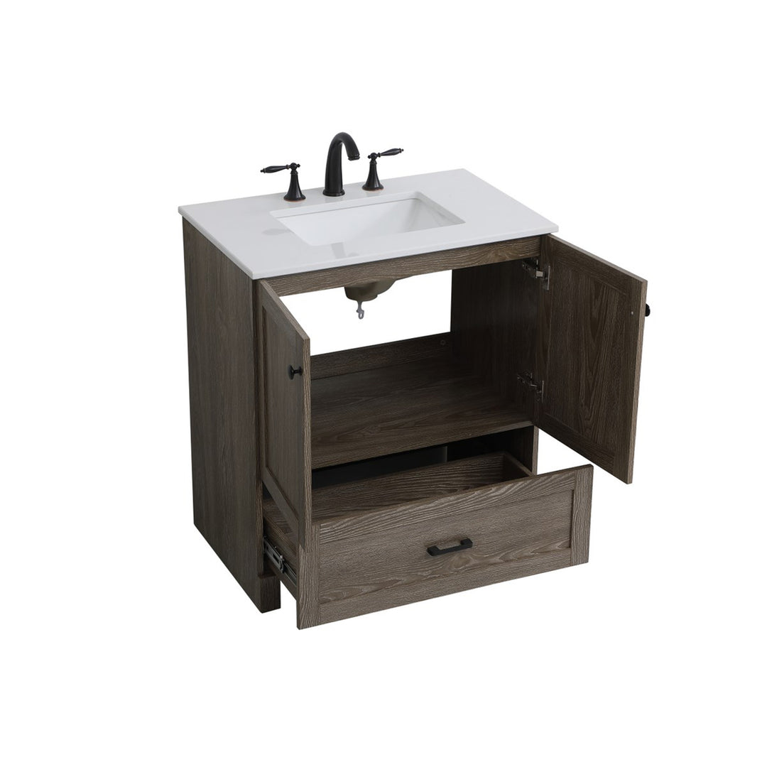30 Inch Single Bathroom Vanity In Weathered Oak - View 5 - Joshua Marshal