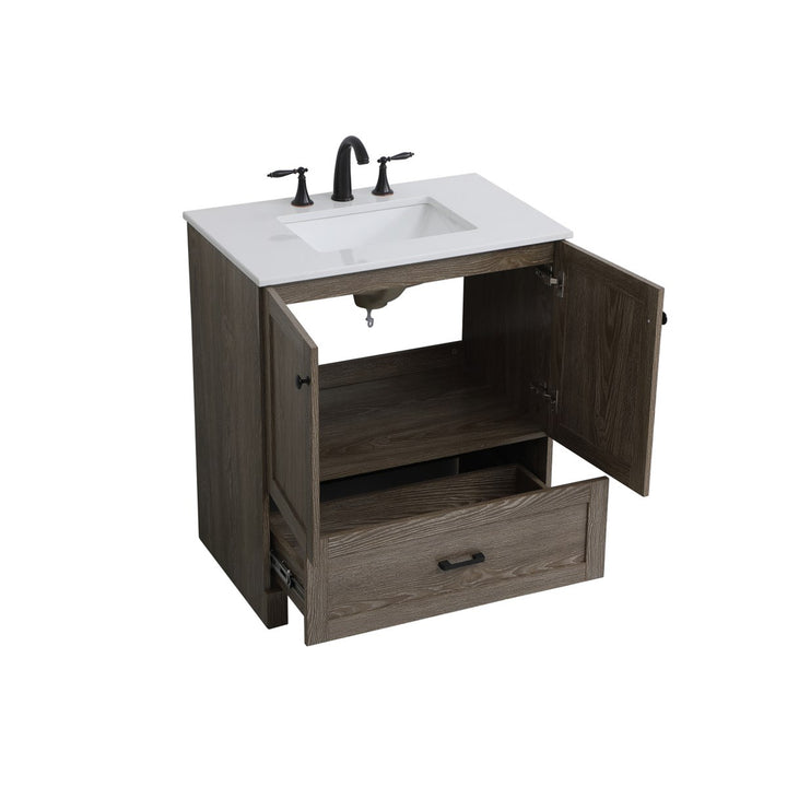 30 Inch Single Bathroom Vanity In Weathered Oak - View 5 - Joshua Marshal