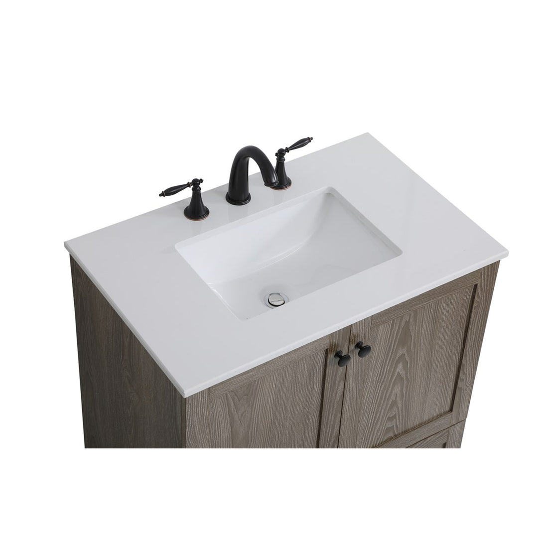 30 Inch Single Bathroom Vanity In Weathered Oak - View 6 - Joshua Marshal