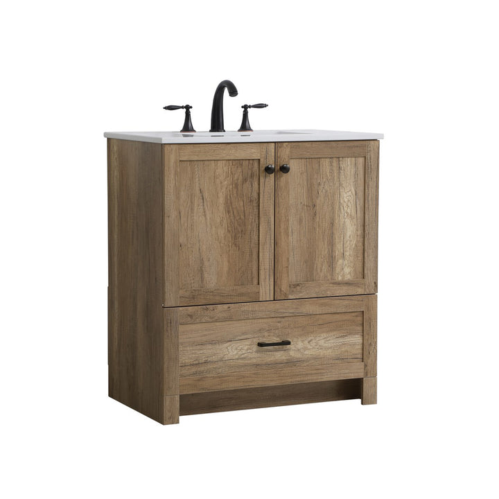 30 Inch Single Bathroom Vanity In Natural Oak - View 3 - Joshua Marshal