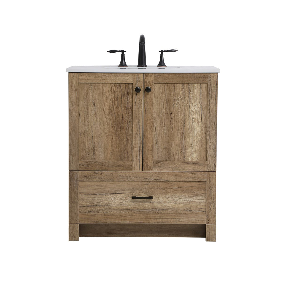 30 Inch Single Bathroom Vanity In Natural Oak - View 4 - Joshua Marshal