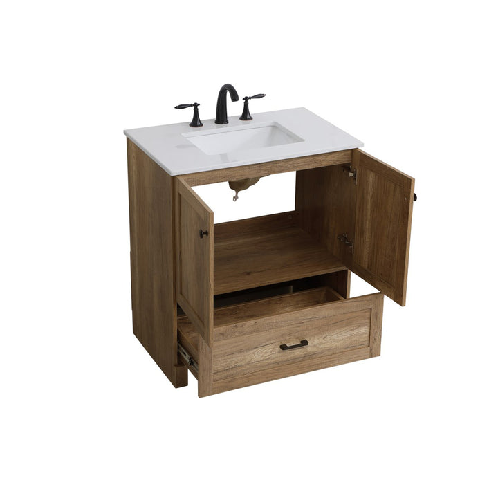 30 Inch Single Bathroom Vanity In Natural Oak - View 5 - Joshua Marshal