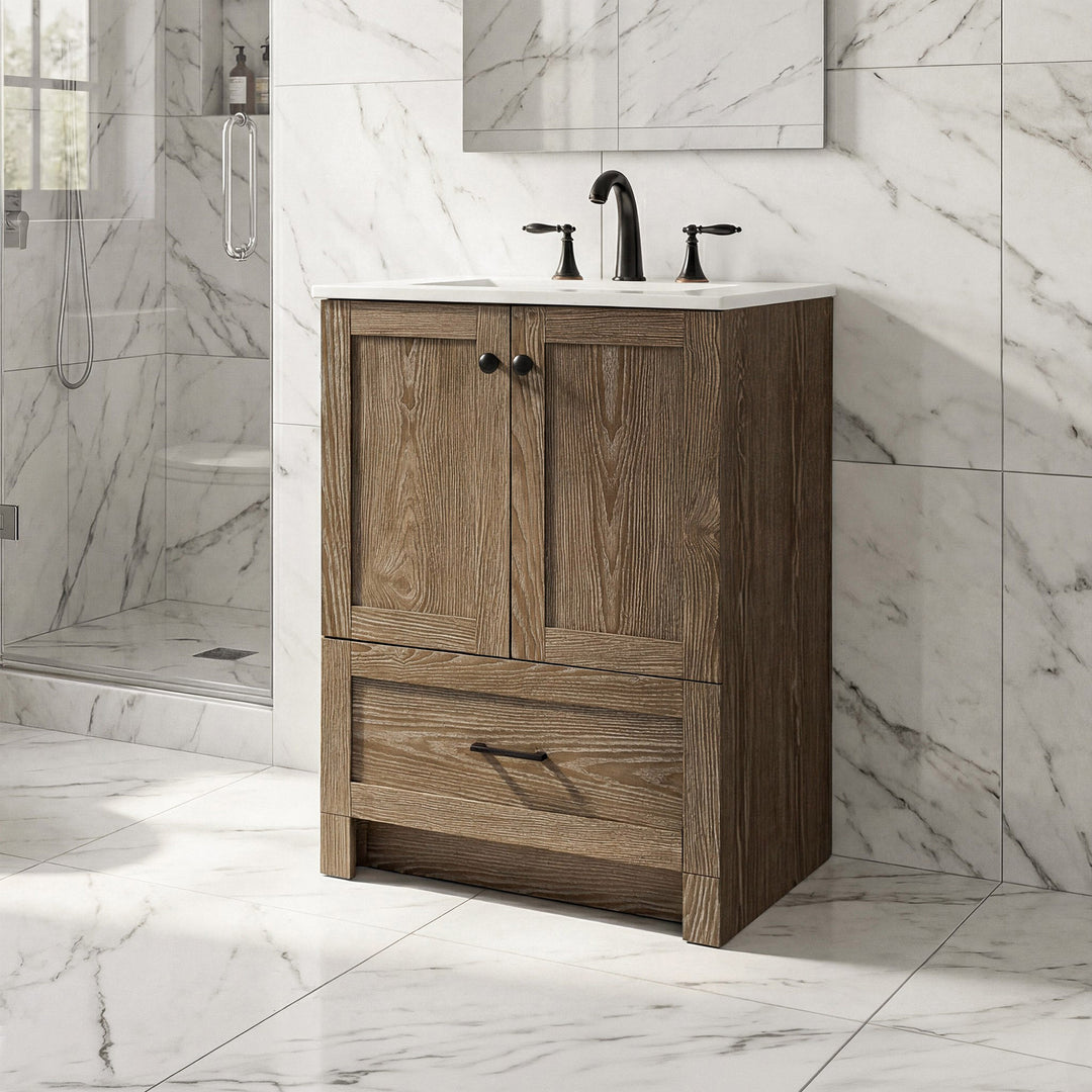 24 Inch Single Bathroom Vanity In Weathered Oak Weathered Oak Finish - KITCHEN & BATH by Joshua Marshal