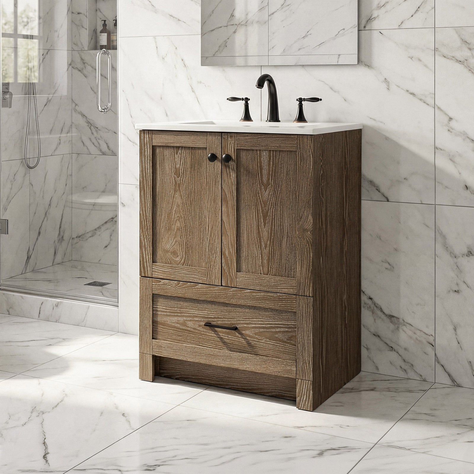 24 Inch Single Bathroom Vanity In Weathered Oak Weathered Oak Finish - KITCHEN & BATH by Joshua Marshal