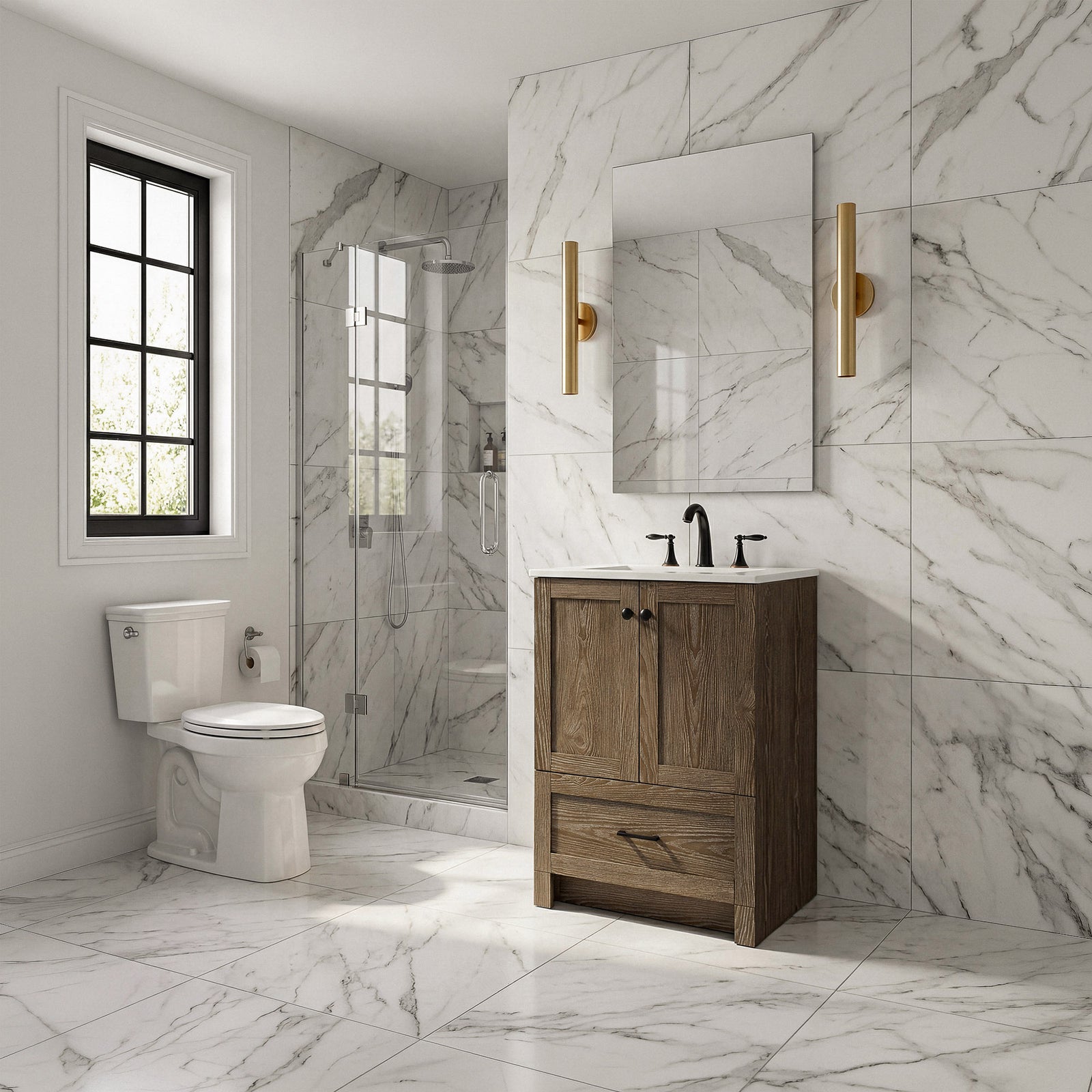 24 Inch Single Bathroom Vanity In Weathered Oak - View 2 - Joshua Marshal