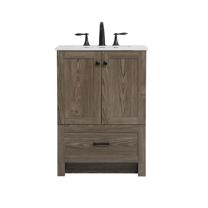 24 Inch Single Bathroom Vanity In Weathered Oak - View 3 - Joshua Marshal