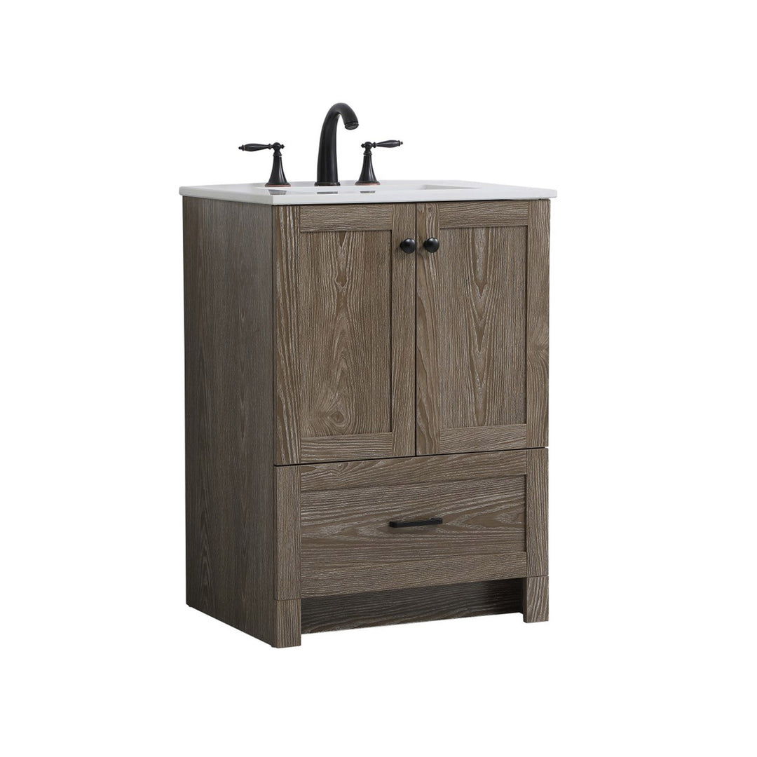 24 Inch Single Bathroom Vanity In Weathered Oak - View 4 - Joshua Marshal