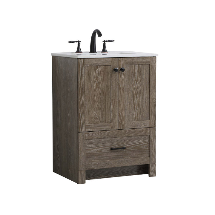 24 Inch Single Bathroom Vanity In Weathered Oak - View 4 - Joshua Marshal