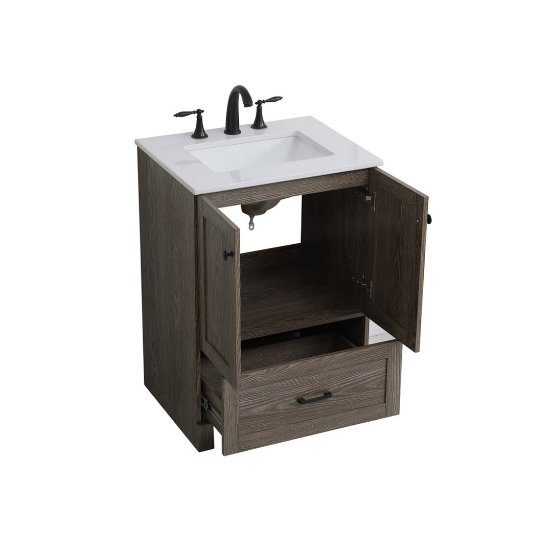 24 Inch Single Bathroom Vanity In Weathered Oak - View 5 - Joshua Marshal