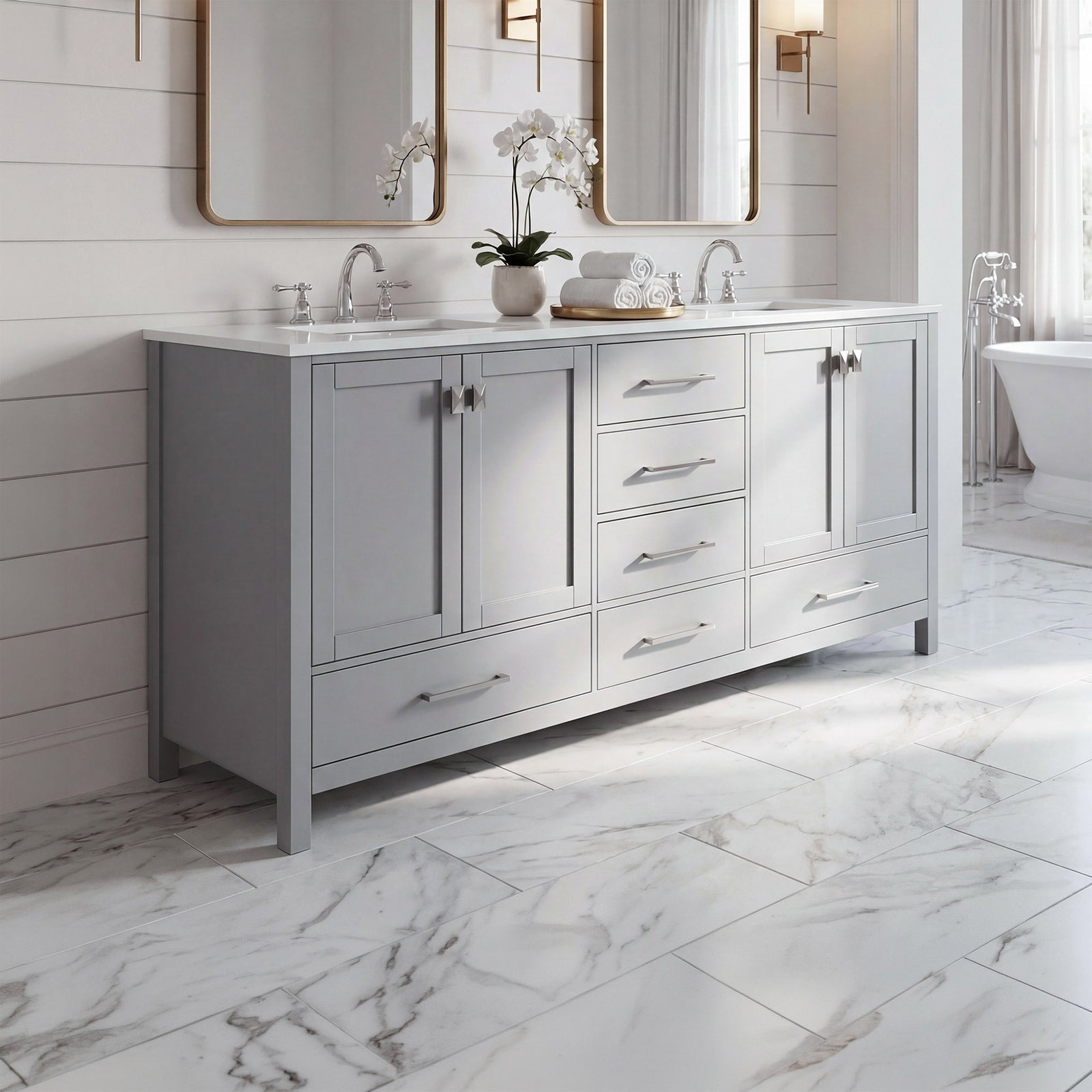72 Inch Double Bathroom Vanity In Gray Gray Finish - KITCHEN & BATH by Joshua Marshal