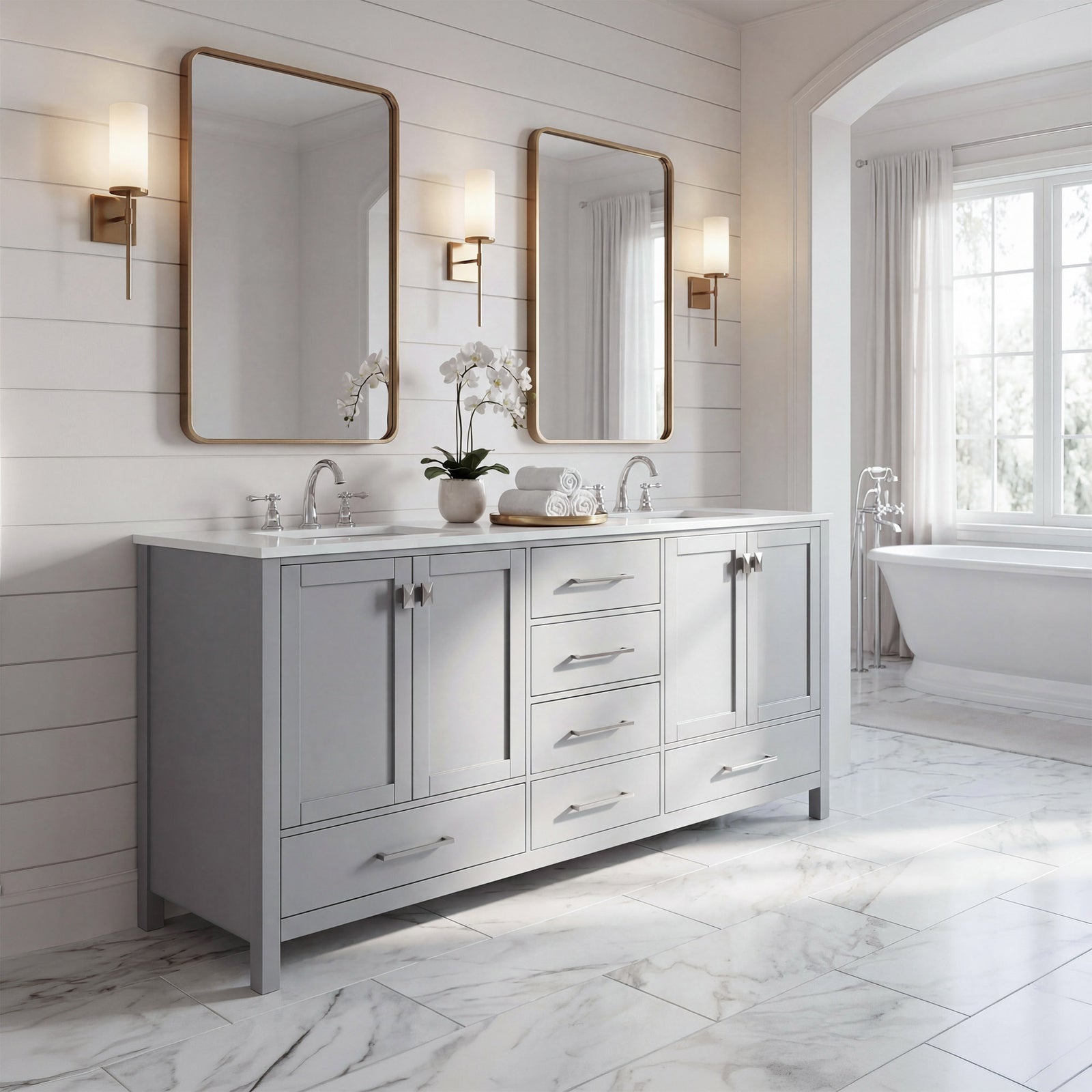 72 Inch Double Bathroom Vanity In Gray - View 2 - Joshua Marshal