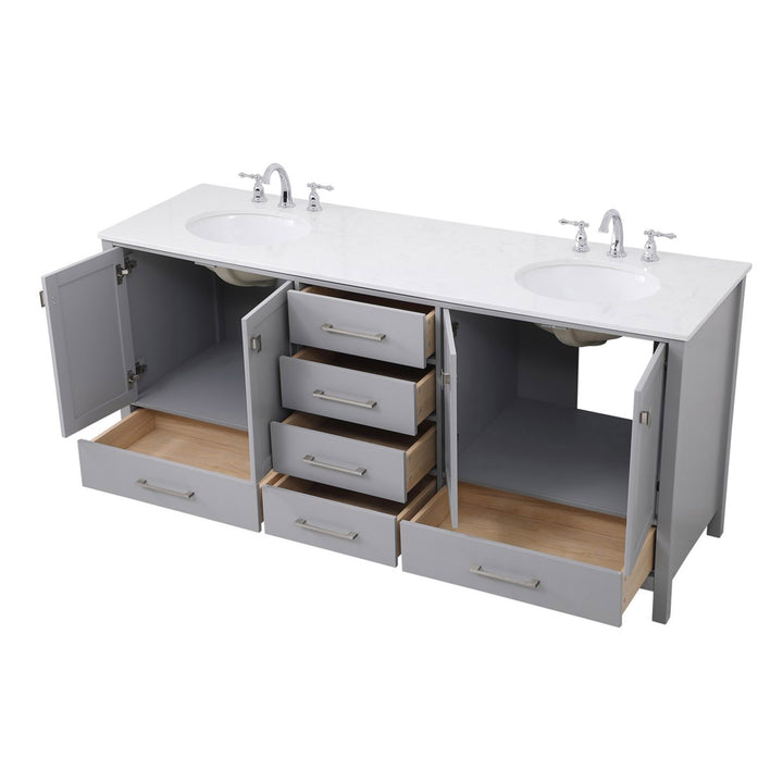 72 Inch Double Bathroom Vanity In Gray - View 5 - Joshua Marshal