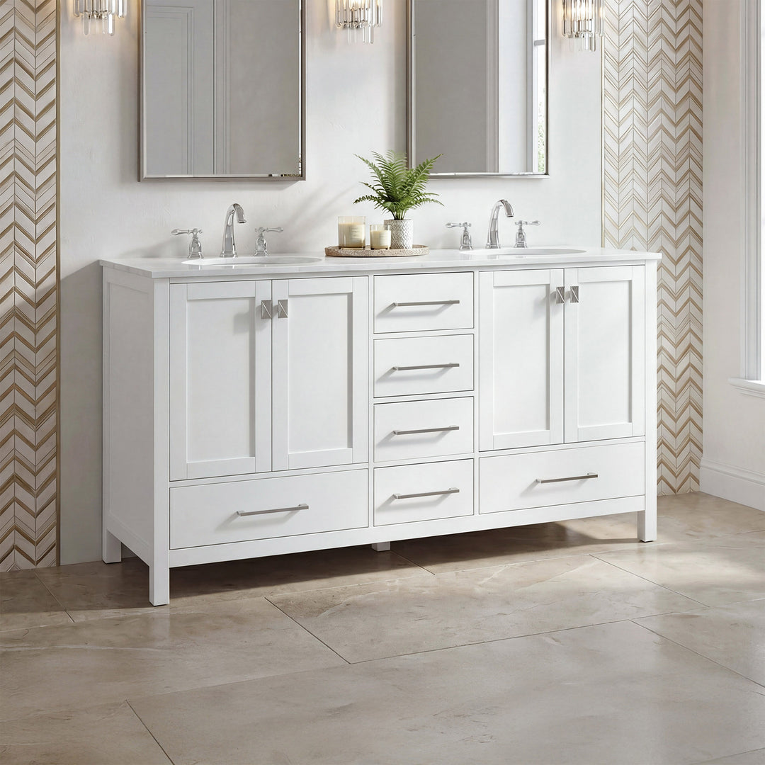 60 Inch Double Bathroom Vanity In White White Finish - KITCHEN & BATH by Joshua Marshal