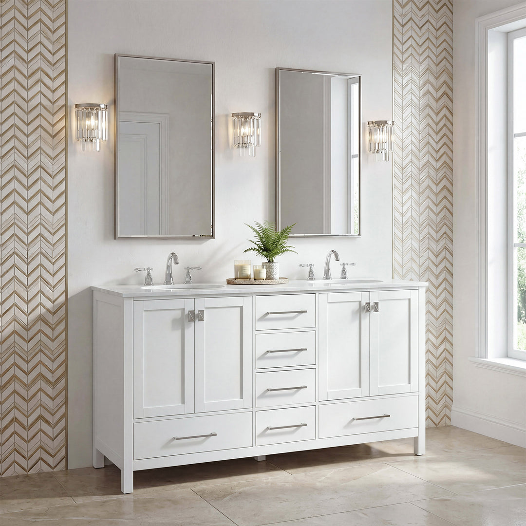 60 Inch Double Bathroom Vanity In White - View 2 - Joshua Marshal